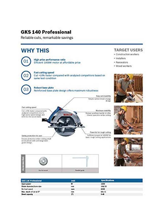 بوش منشار دائري Gks 140 أزرق - Image 2