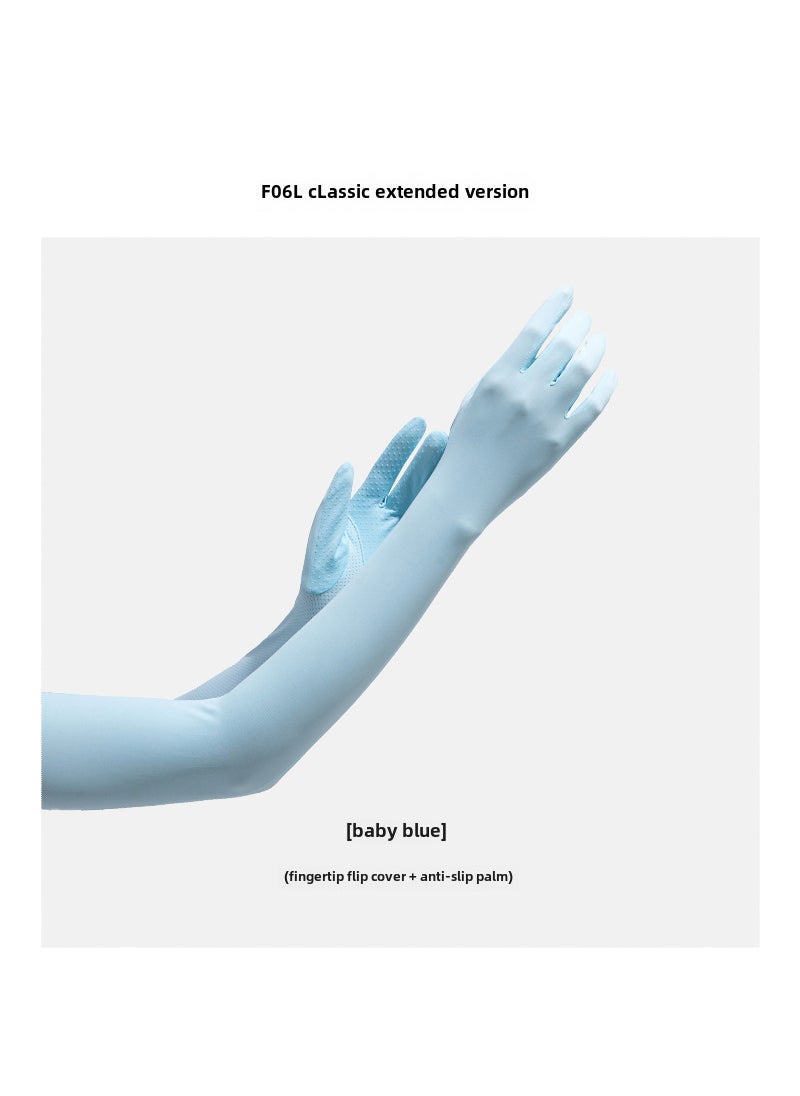 New Nylon Ice Silk Sunscreen Gloves Womens Summer Anti-ultraviolet Ice Sense Long Sleeve Sunscreen Finger Flip Cover [F06L Classic] Baby Blue [F06L Classic] Baby Blue 