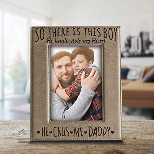 BELLA BUSTA- So There is This Boy He Kinda Stole my Heart, He Calls me Daddy-Daddy and Me-Father's Day Gift-Father and Son-Engraved Leather Picture Frame (4 x 6 Vertical) - Image 3