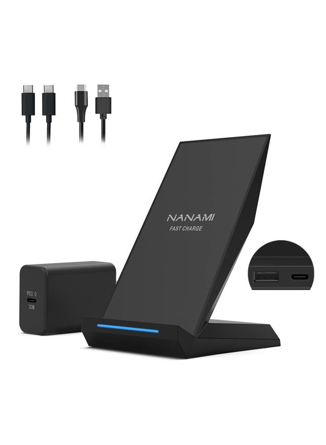 NANAMI  30W Max Wireless Charger,Qi Certified Fast Charging Stand With USB-A Port Compatible iPhone 16/15/14/13/12/11,Phone Charger for Samsung Galaxy S25/S24/S23/S22/S21(with PD Adapter Phone Charger) - Image 1