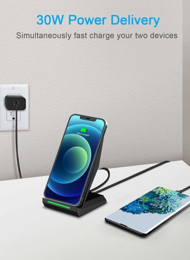 NANAMI  30W Max Wireless Charger,Qi Certified Fast Charging Stand With USB-A Port Compatible iPhone 16/15/14/13/12/11,Phone Charger for Samsung Galaxy S25/S24/S23/S22/S21(with PD Adapter Phone Charger) - Image 3