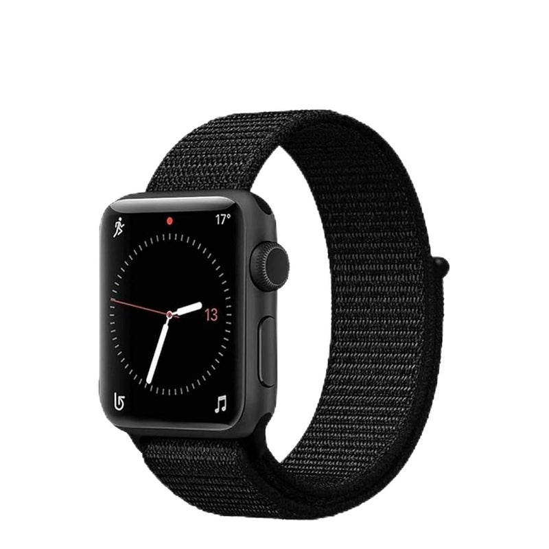 J.Rosée Knitted Nylon Sport Loop Strap Compatible with Apple Watch Series 1–10 Ultra/Ultra 2 (42–49mm) – Black - Image 1