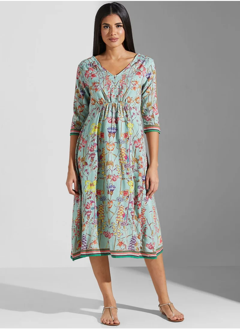 Label RITU KUMAR Printed Pleat Detail Dress