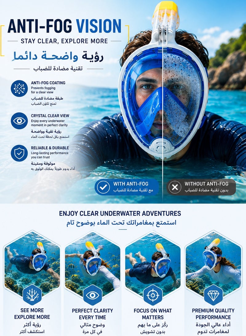 QUTOOB Full Face Snorkel Mask | Anti Fog & 180° Panoramic Wide View | Dry Top Diving Mask for Swimming, Snorkeling & Underwater Exploration | Breathing Snorkeling Mask - Image 4