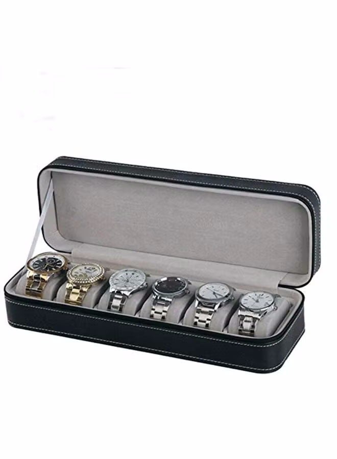 6-Slot PU Leather Watch Box, Scratch-Proof Watch Organizer for All Types of Watches (Black) - Image 4