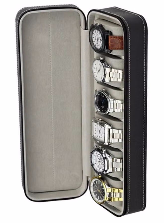 6-Slot PU Leather Watch Box, Scratch-Proof Watch Organizer for All Types of Watches (Black) - Image 5