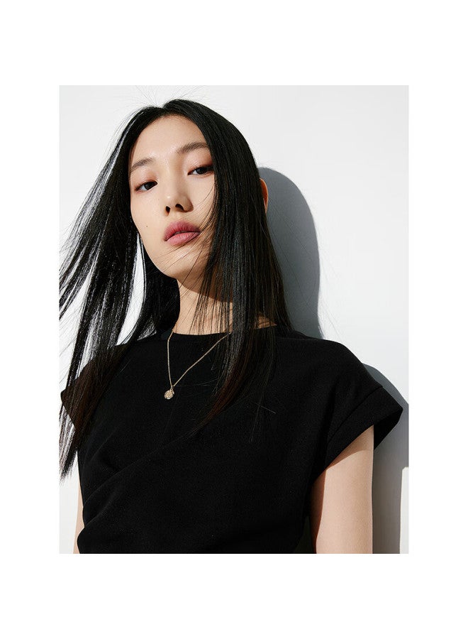 Waxbird Taipingniao Women's Short-sleeve T-shirt With Flutter Sleeves, Summer Fit Short Simple Commuter Top With Twist Tie, Black 1 S - Image 2