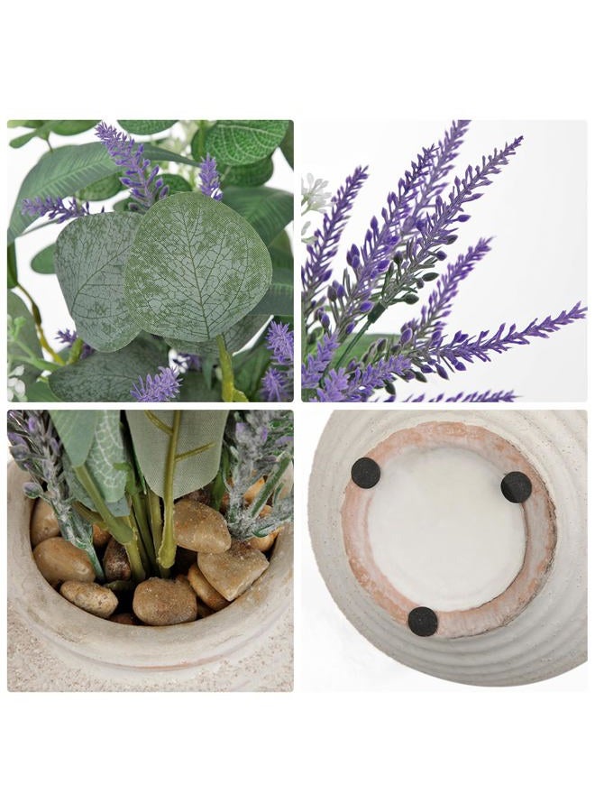 Briful Artificial Eucalyptus and Lavender Arrangement in White Ceramic Vase – 14.5'' Tall Faux Plant with Silver Dollar, Willow Eucalyptus – Horizontal Stripe Pot for Home Décor, Office, Shelf - Image 5