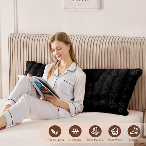 YZ HOME Faux Fur Fluffy Body Pillow for Adults - Firm Body Pillow Insert with Shredded Blue Memory Foam, Adjustable Height, Soft Support for Side Sleeping, Pregnant Women, Washable, 20x54 Inch (Black) - Image 2