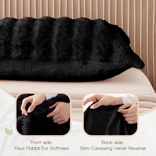 YZ HOME Faux Fur Fluffy Body Pillow for Adults - Firm Body Pillow Insert with Shredded Blue Memory Foam, Adjustable Height, Soft Support for Side Sleeping, Pregnant Women, Washable, 20x54 Inch (Black) - Image 3