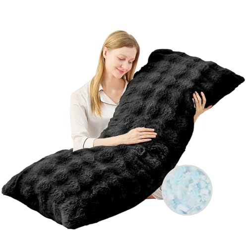 YZ HOME Faux Fur Fluffy Body Pillow for Adults - Firm Body Pillow Insert with Shredded Blue Memory Foam, Adjustable Height, Soft Support for Side Sleeping, Pregnant Women, Washable, 20x54 Inch (Black) - Image 1