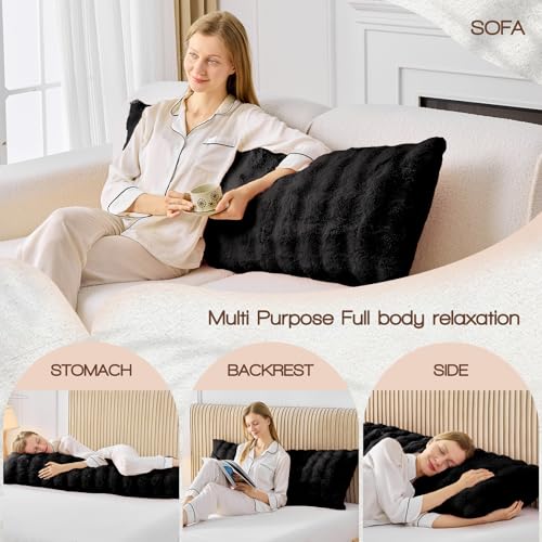 YZ HOME Faux Fur Fluffy Body Pillow for Adults - Firm Body Pillow Insert with Shredded Blue Memory Foam, Adjustable Height, Soft Support for Side Sleeping, Pregnant Women, Washable, 20x54 Inch (Black) - Image 5