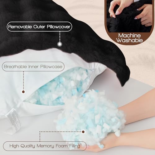 YZ HOME Faux Fur Fluffy Body Pillow for Adults - Firm Body Pillow Insert with Shredded Blue Memory Foam, Adjustable Height, Soft Support for Side Sleeping, Pregnant Women, Washable, 20x54 Inch (Black) - Image 4