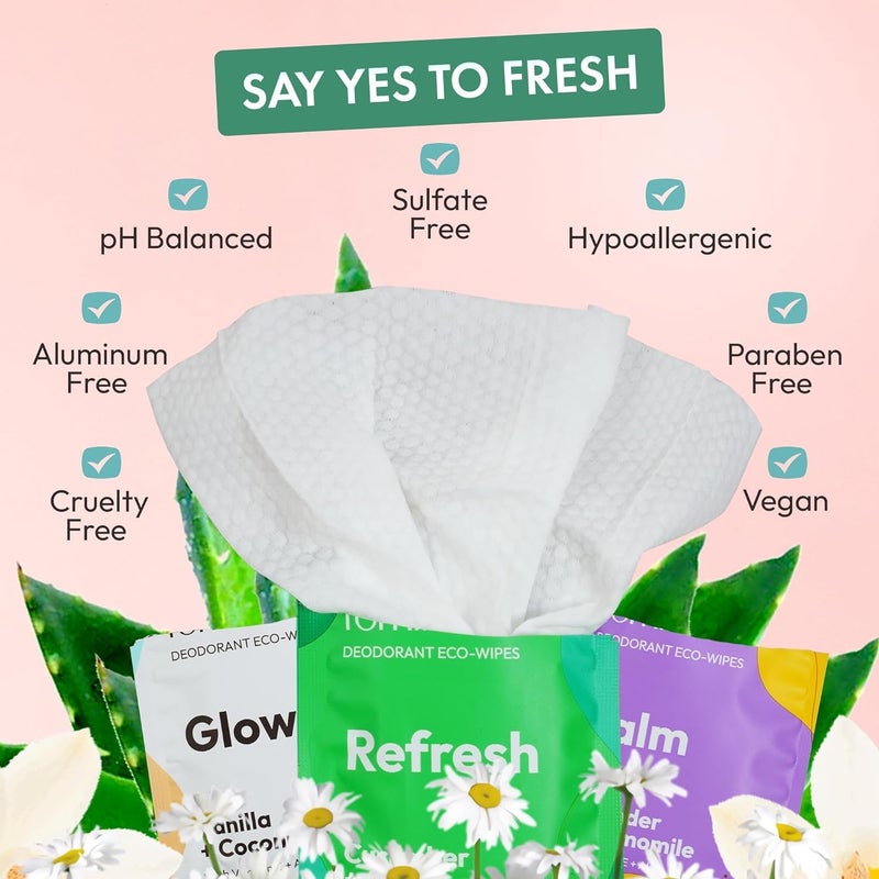 FOMIN Travel Deodorant Wipes - 15 Count - Variety Pack - pH Balanced, Hypoallergenic Mini Deodorant Wipes For Women and Men - Plastic-Free, Individually Wrapped Underarm & Body Wipe - Image 3