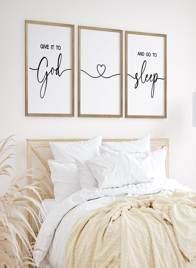 Heiple Give It to God and Go to Sleep Sign Set of 3 Above Bed Wall Decor Farmhouse Bedroom Decor Wood Framed Art Rustic Master Bedroom Essentials Home Decoration (Brown, 11”x14”) - Image 1