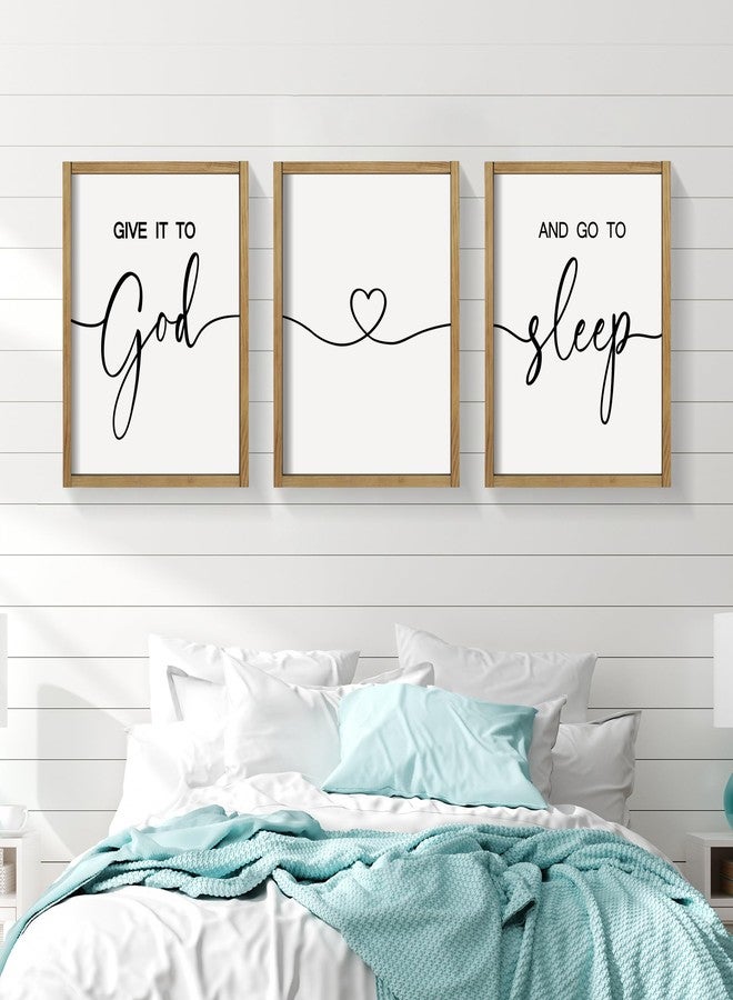 Heiple Give It to God and Go to Sleep Sign Set of 3 Above Bed Wall Decor Farmhouse Bedroom Decor Wood Framed Art Rustic Master Bedroom Essentials Home Decoration (Brown, 11”x14”) - Image 2