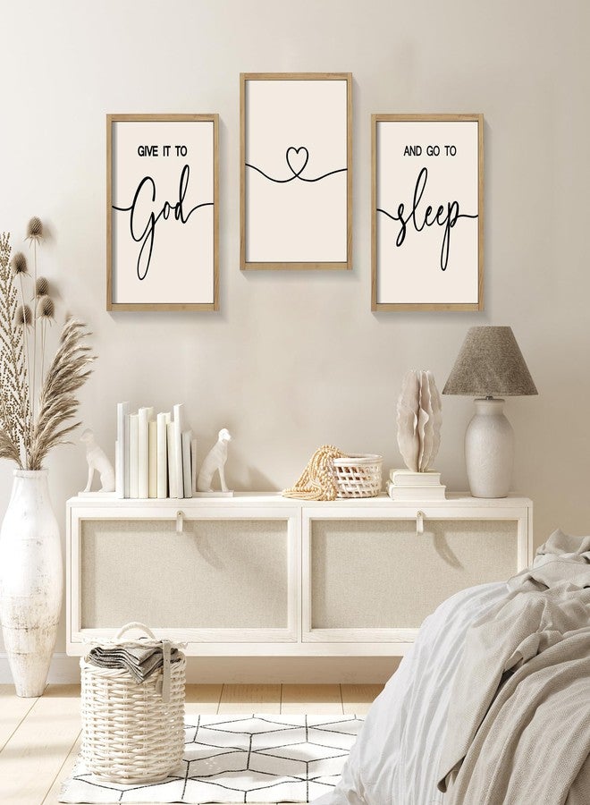 Heiple Give It to God and Go to Sleep Sign Set of 3 Above Bed Wall Decor Farmhouse Bedroom Decor Wood Framed Art Rustic Master Bedroom Essentials Home Decoration (Brown, 11”x14”) - Image 3