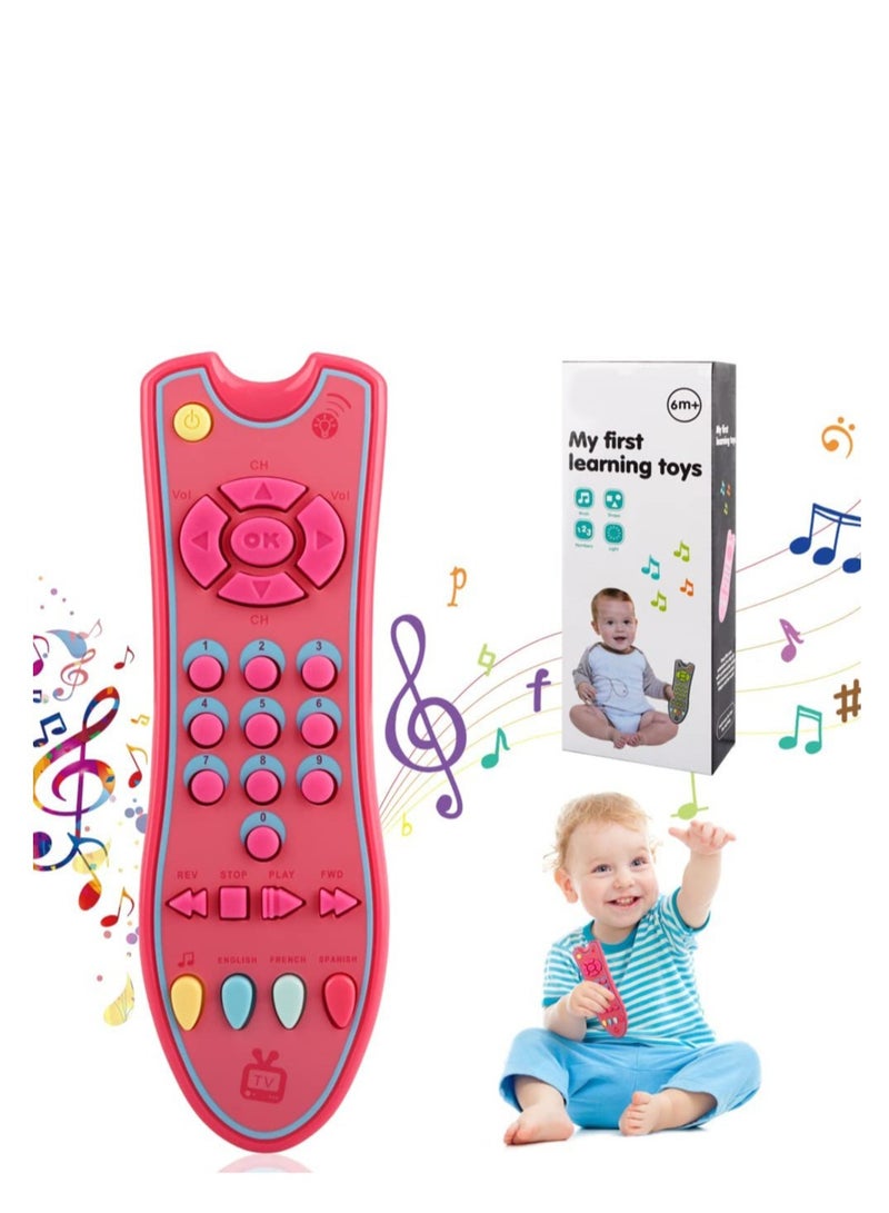 TV Remote Control Toy Early Education Toy for 6 Months Toddlers Kids Provides Musical Play of Light and Sound for Numbers Learning Come with 3 Language Models English French and Spanish Pink  - Image 1