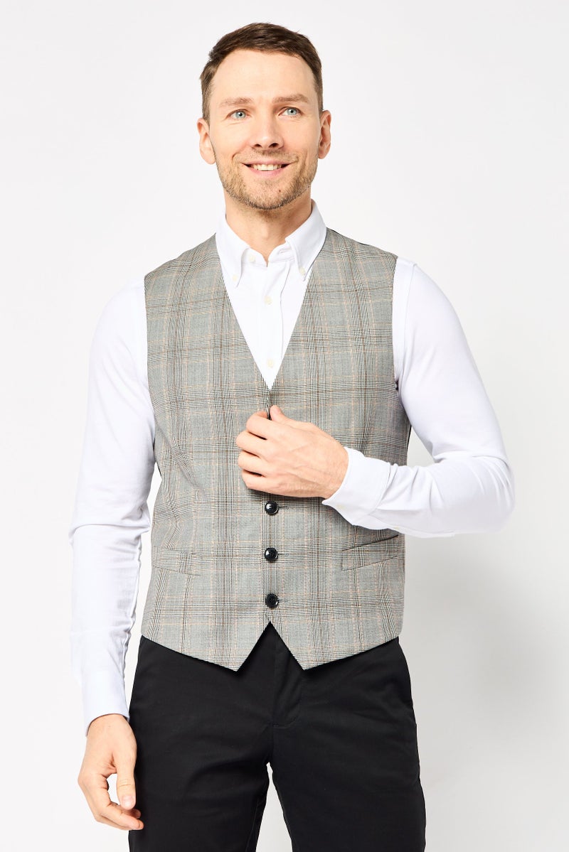 GANT Men Regular Fit Madras Checked Semi-Formal Waistcoats, Multicolor - Image 1