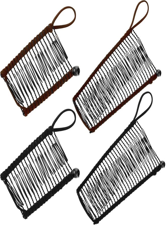 WILLBOND 4 Pcs Banana Hair Clips for Women, Vintage Clincher Stretchy Banana Grip Clips Comb for Curly, Thick, Thin, Wavy Hair, Ponytail Holder for Wedding, Daily Use(Khaki, Black) - Image 1