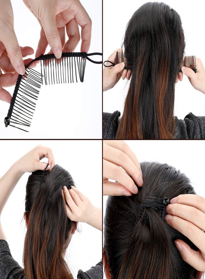 WILLBOND 4 Pcs Banana Hair Clips for Women, Vintage Clincher Stretchy Banana Grip Clips Comb for Curly, Thick, Thin, Wavy Hair, Ponytail Holder for Wedding, Daily Use(Khaki, Black) - Image 4