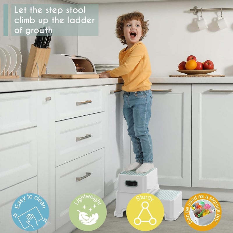 Victostar 2 Step Stool for Kids - Green-White - Image 5