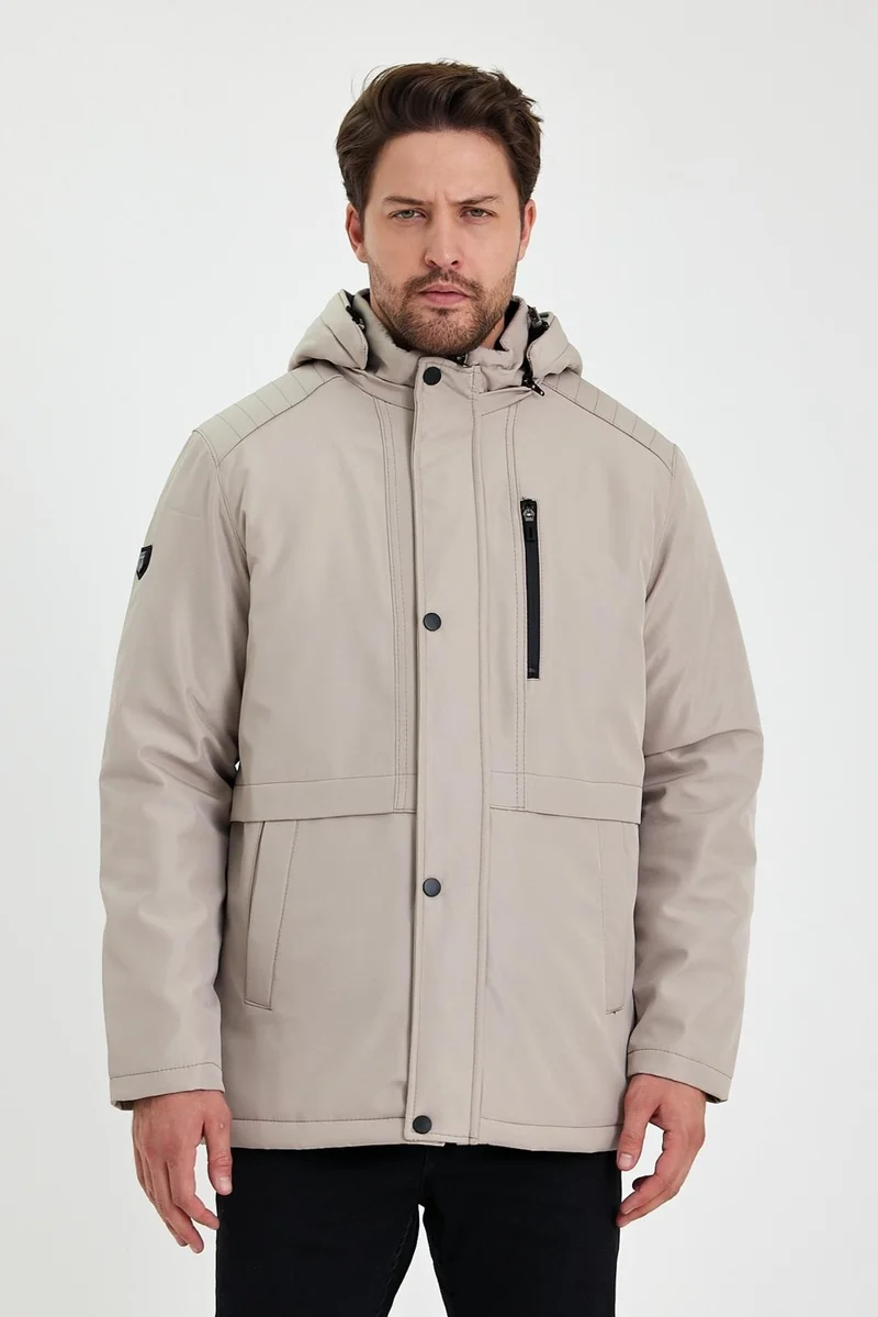 Sivaist Cream Thick Fur Lined Detachable Hooded Windproof and Waterproof Jacket&Coat
