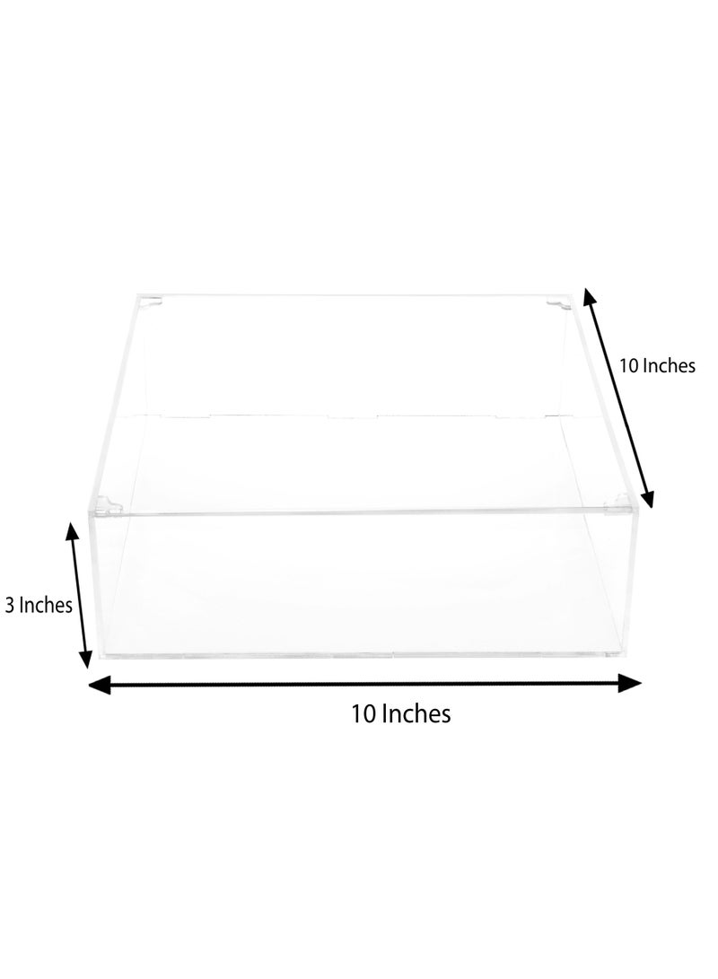 LAMSIT IBDAA Acrylic Cake Box Stand - Mirror Finish Display Box – Gift Showcase for Collectibles, Jewelries - Dustproof Protection Storage (10x10x3 inches, Clear) - Image 4