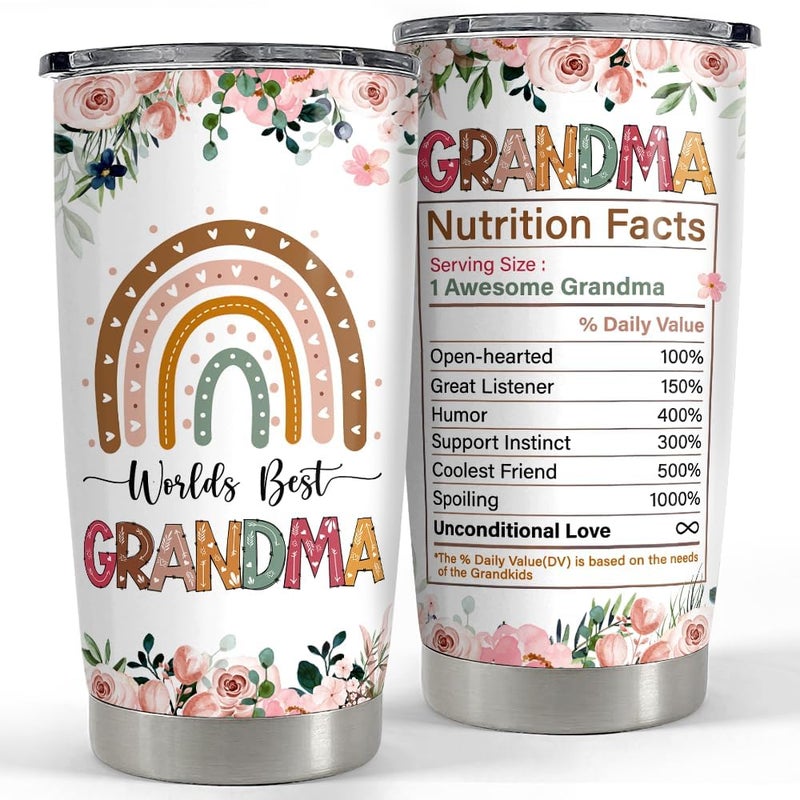 SANDJEST SANDJEST Grandma Tumbler 20oz Nana Cup Grandma Nutrition Facts Stainless Steel Insulated Tumblers Coffee Travel Mug Gifts for Mothers Day Birthday Christmas  - Image 1