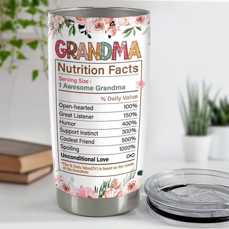 SANDJEST SANDJEST Grandma Tumbler 20oz Nana Cup Grandma Nutrition Facts Stainless Steel Insulated Tumblers Coffee Travel Mug Gifts for Mothers Day Birthday Christmas  - Image 4