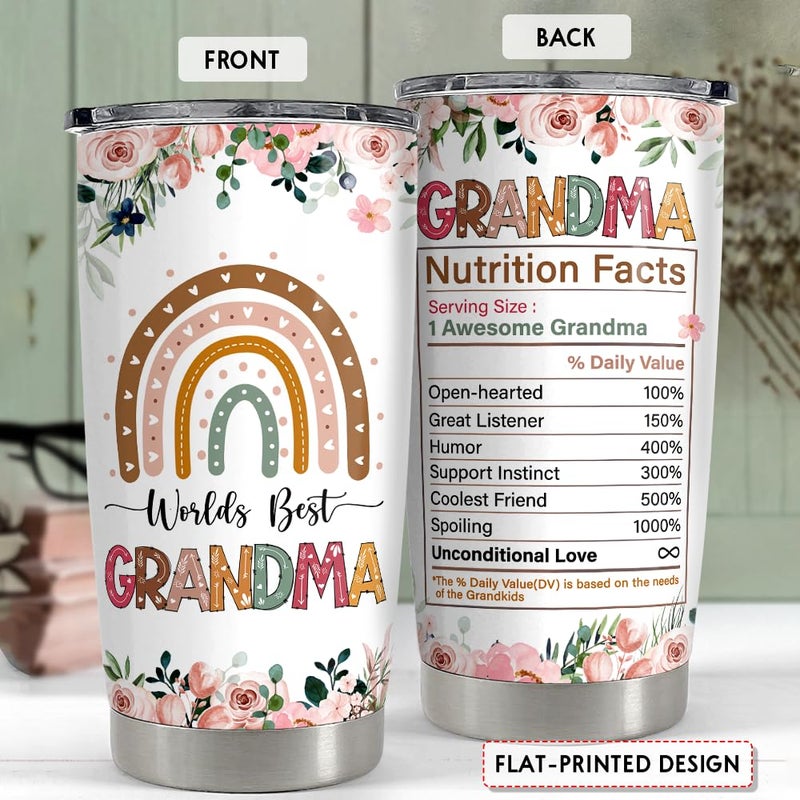 SANDJEST SANDJEST Grandma Tumbler 20oz Nana Cup Grandma Nutrition Facts Stainless Steel Insulated Tumblers Coffee Travel Mug Gifts for Mothers Day Birthday Christmas  - Image 2
