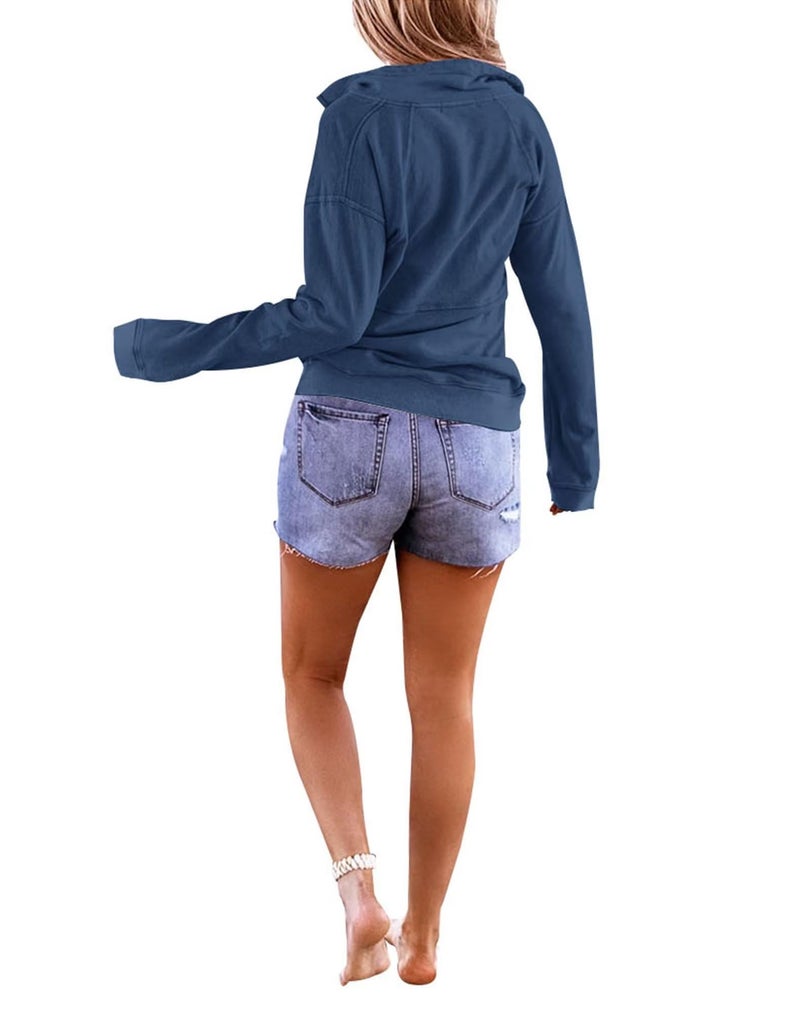 Floral Find Women's Long Sleeve Lapel Half Zip Up Sweatshirt Solid Stylish Loose Fit Casual Pullover Tops with Pocket - Image 2