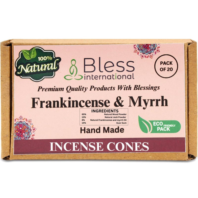 Bless International Frankincense-and-Myrrh 100%-Natural-Incense-Cones Handmade-Hand-Dipped Organic-Chemicals-Free for-Purification-Relaxation-Positivity-Yoga-Meditation The-Best-scents (20 Count) - Image 1