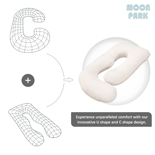 MOON PARK Pregnancy Pillows for Sleeping - U Shaped Full Body Maternity Pillow with Removable Cover - Support for Back, Legs, Belly, HIPS - 57 Inch Pregnancy Pillow for Women - Ivory - Image 5