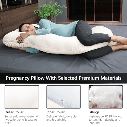MOON PARK Pregnancy Pillows for Sleeping - U Shaped Full Body Maternity Pillow with Removable Cover - Support for Back, Legs, Belly, HIPS - 57 Inch Pregnancy Pillow for Women - Ivory - Image 3
