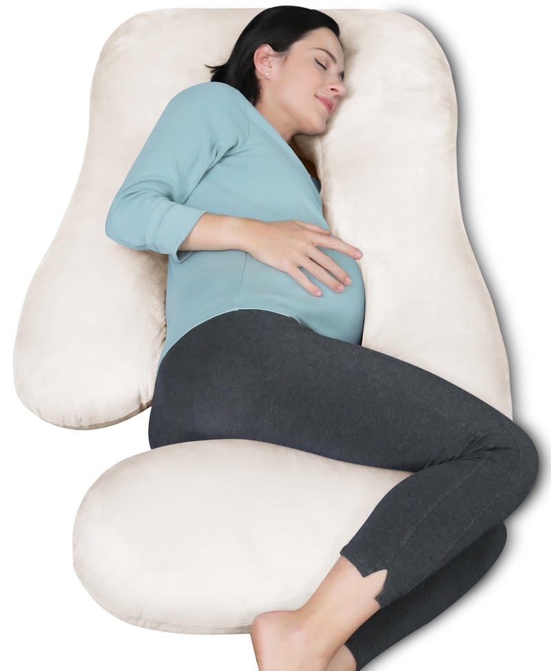 MOON PARK Pregnancy Pillows for Sleeping - U Shaped Full Body Maternity Pillow with Removable Cover - Support for Back, Legs, Belly, HIPS - 57 Inch Pregnancy Pillow for Women - Ivory - Image 1