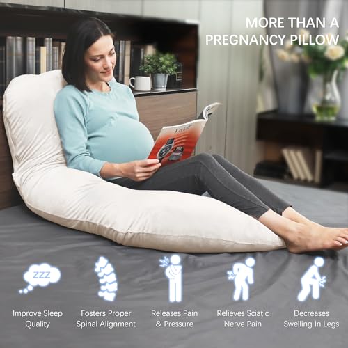 MOON PARK Pregnancy Pillows for Sleeping - U Shaped Full Body Maternity Pillow with Removable Cover - Support for Back, Legs, Belly, HIPS - 57 Inch Pregnancy Pillow for Women - Ivory - Image 4