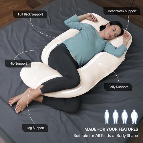 MOON PARK Pregnancy Pillows for Sleeping - U Shaped Full Body Maternity Pillow with Removable Cover - Support for Back, Legs, Belly, HIPS - 57 Inch Pregnancy Pillow for Women - Ivory - Image 2