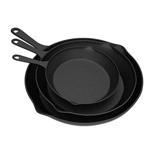 Home-Complete Frying Pans - Set of 3 Pre-Seasoned Cast Iron Skillets with 10-Inch, 8-Inch, and 6-Inch Sizes - Nonstick Camping Cookware by Home-Complete (Black) - Image 1