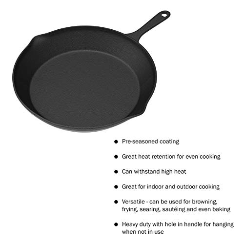 Home-Complete Frying Pans - Set of 3 Pre-Seasoned Cast Iron Skillets with 10-Inch, 8-Inch, and 6-Inch Sizes - Nonstick Camping Cookware by Home-Complete (Black) - Image 3
