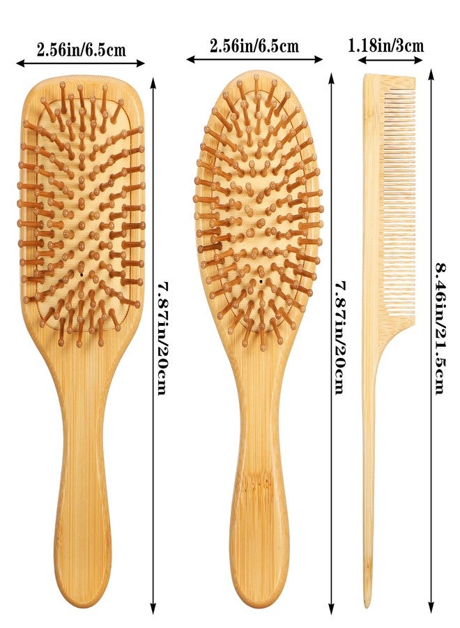 KFHENSOMR 3Pcs Bamboo Hair Brush Set, Natural Wooden Paddle Brush with Bamboo Bristles for Detangling Smoothing, Scalp Massage Hairbrush for All Hair Types Women Men - Image 2