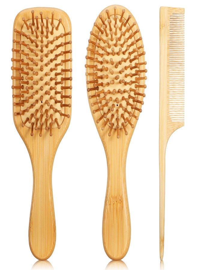 KFHENSOMR 3Pcs Bamboo Hair Brush Set, Natural Wooden Paddle Brush with Bamboo Bristles for Detangling Smoothing, Scalp Massage Hairbrush for All Hair Types Women Men - Image 1