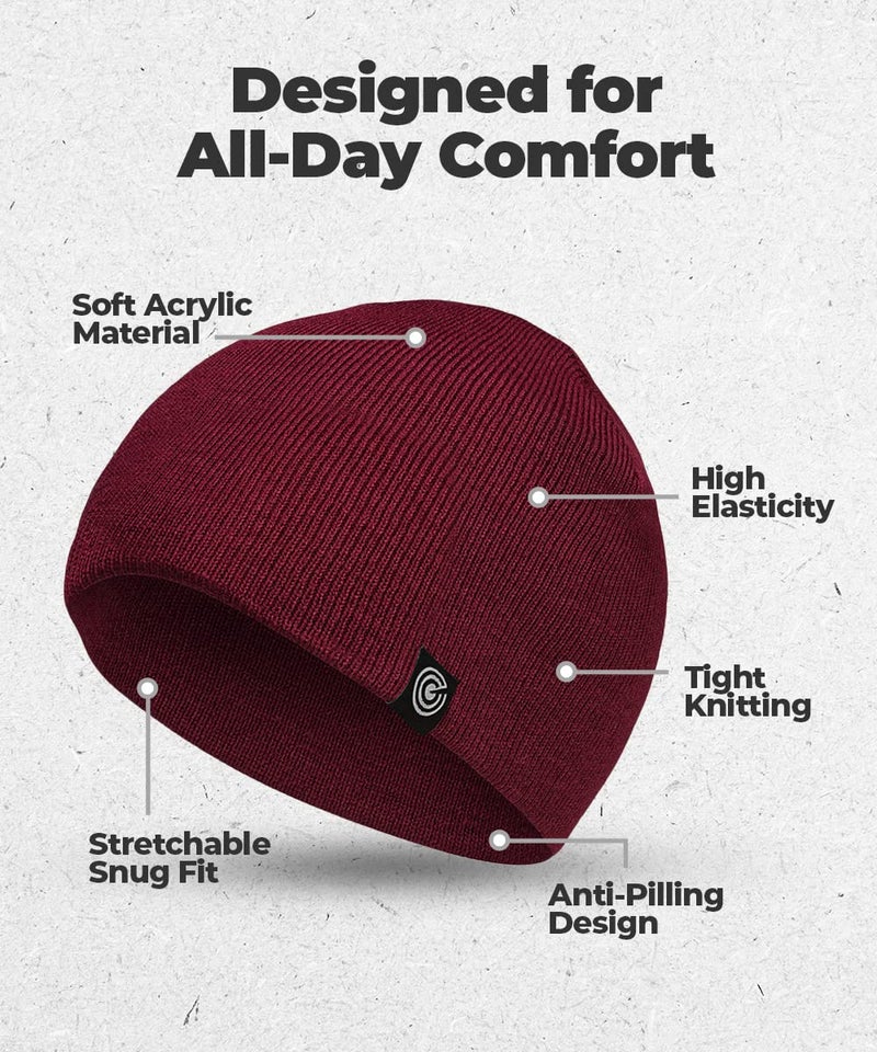 Revony Original Beanie Cap - Soft Knit Beanie Hat - Warm and Durable (Maroon) - Image 4