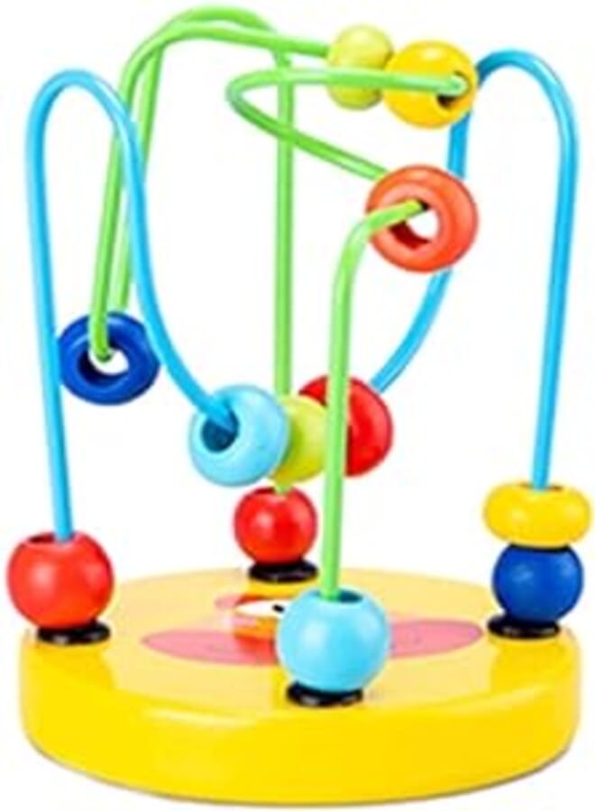 Kids Wooden multi-functional funny mini round beads puzzle building blocks children's early educational toys-Yellow