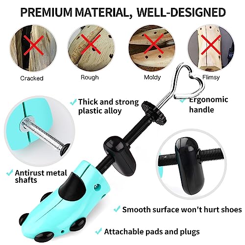Yalumo Shoe Stretcher Women, Plastic Pair of 4-way Adjustable Shoe Widener Expander Shoe Tree for Wide Feet Bunions, Shoe Shaper Extender Stretch Width Length Height, Women’s Size 5.5-10, Turquoise/Black - Image 2