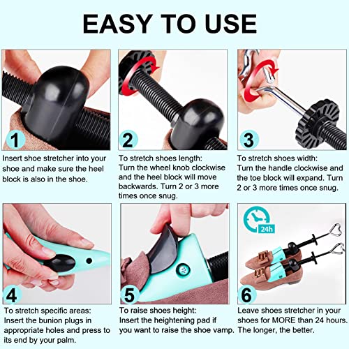 Yalumo Shoe Stretcher Women, Plastic Pair of 4-way Adjustable Shoe Widener Expander Shoe Tree for Wide Feet Bunions, Shoe Shaper Extender Stretch Width Length Height, Women’s Size 5.5-10, Turquoise/Black - Image 4