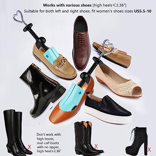 Yalumo Shoe Stretcher Women, Plastic Pair of 4-way Adjustable Shoe Widener Expander Shoe Tree for Wide Feet Bunions, Shoe Shaper Extender Stretch Width Length Height, Women’s Size 5.5-10, Turquoise/Black - Image 5