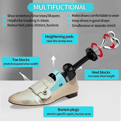 Yalumo Shoe Stretcher Women, Plastic Pair of 4-way Adjustable Shoe Widener Expander Shoe Tree for Wide Feet Bunions, Shoe Shaper Extender Stretch Width Length Height, Women’s Size 5.5-10, Turquoise/Black - Image 3