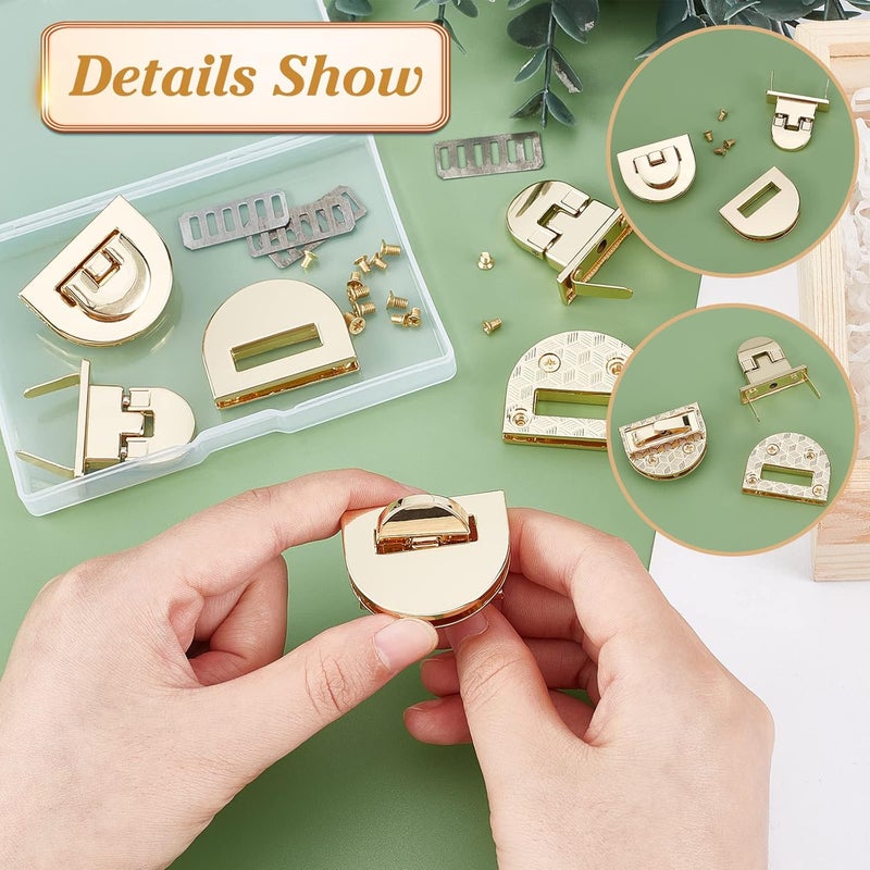 كلاراكو 4 مجموعات من مشابك قفل حقيبة السبائك المعدنية من كلاركو، مشبك قفل دوار نصف دائري للمحفظة، مشبك معدني، مشبك قفل دوار، قفل محفظة، مزلاج إغلاق المحفظة لصنع ملحقات المحفظة بنفسك - Image 2