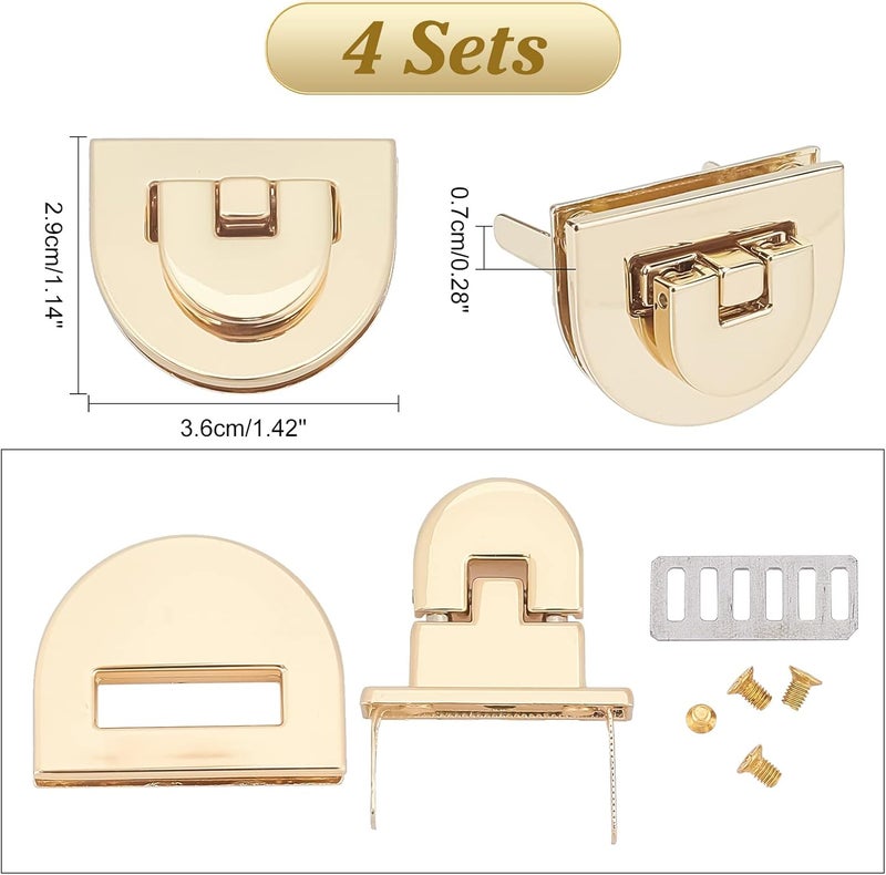 كلاراكو 4 مجموعات من مشابك قفل حقيبة السبائك المعدنية من كلاركو، مشبك قفل دوار نصف دائري للمحفظة، مشبك معدني، مشبك قفل دوار، قفل محفظة، مزلاج إغلاق المحفظة لصنع ملحقات المحفظة بنفسك - Image 3
